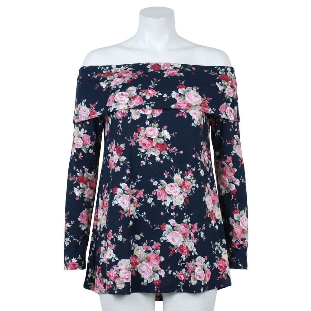 NEW UMGEE rose garden off the shoulder top in navy mix